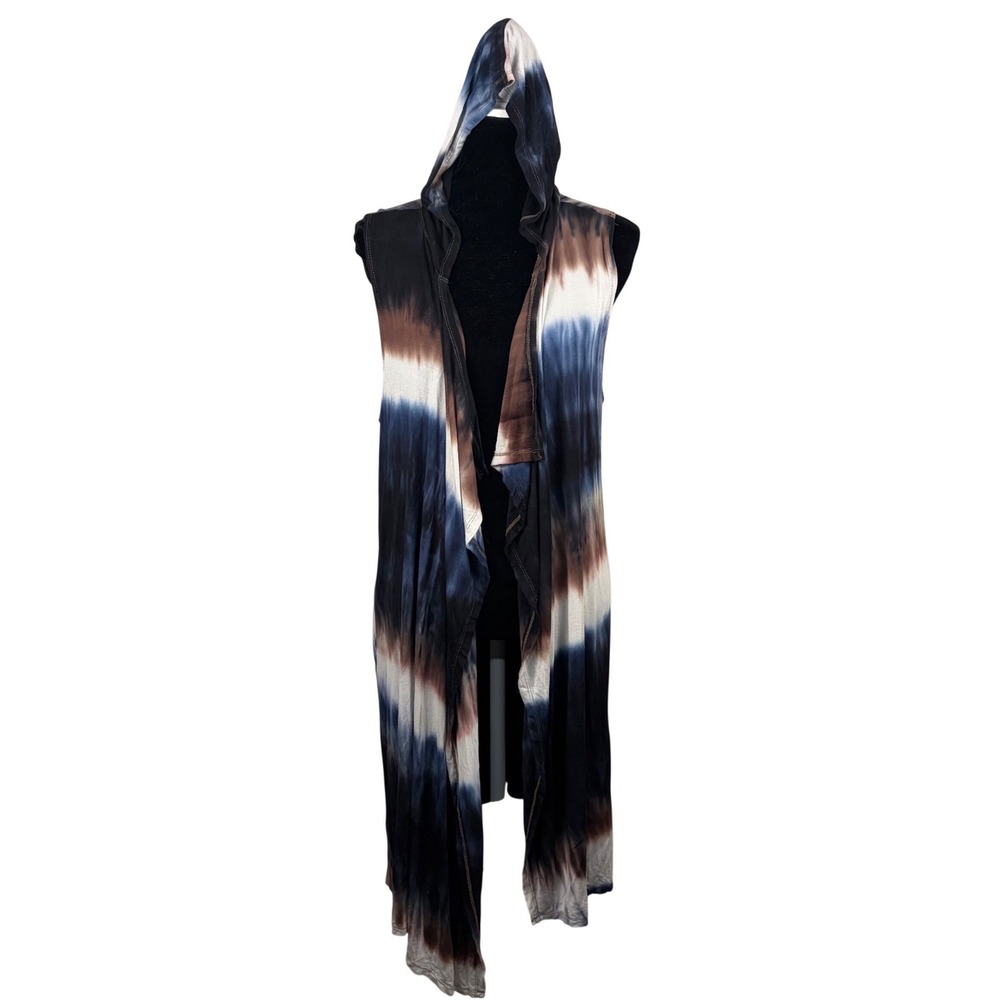 Coin 1804 Women Longline Hooded Tie Dye Open Front Duster Blue Brown 
Indie Boho